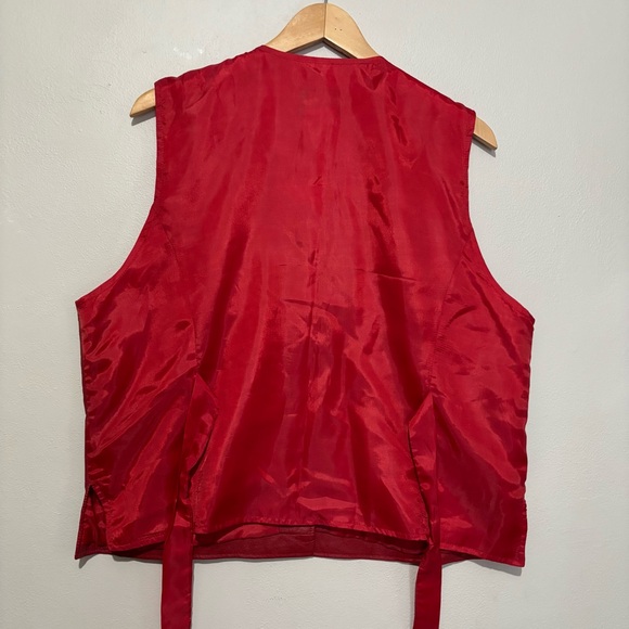 Dennis Basso Red Leather Tuxedo Vest Pockets Size 1X nwt VTG Deadstock - Picture 6 of 7